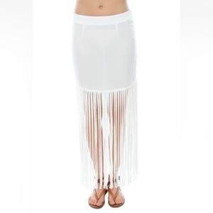 MONROW white fringe boho string skirt NWT